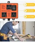 Automatic Vacuum Switch For Power Tools With Dual Outlets And Auto On Off Mode With Delay; orange unit with outlets displayed