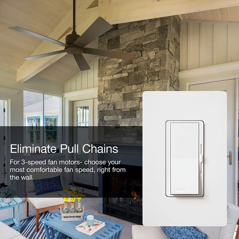 Space Saving 3 Speed Ceiling Fan Control Switch For Indoor Rooms Single Pole Or 3 Way White Finish DVFSQ-F-WH Ideal For Bedrooms Bathrooms Basements Not Compatible With Remotes Or Motorized Fans