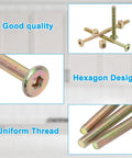 Beefy M6 X 65mm Bunk Bed Bolts Kit With 8 Hex Socket Screws, 8 Slotted Nuts, hammer nut, zinc color threads and hexagon design