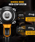 Beast Mode High Torque Brushless Impact Wrench 750 Nm Half Inch Drive For Auto Repair And Construction Heavy Duty Impact Gun For Fast Bolt Removal Long Lasting Power Versatile And Easy To Use front view with reverse auto-stop system