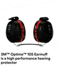 Optime 105 Behind The Head Earmuffs For Industrial Use NRR 27 To 30 dB with red and black design