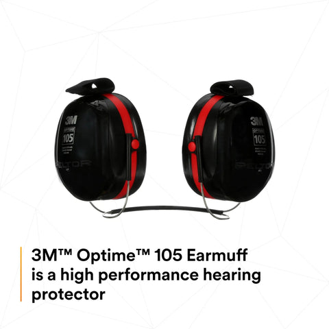 Optime 105 Behind The Head Earmuffs For Industrial Use NRR 27 To 30 dB with red and black design