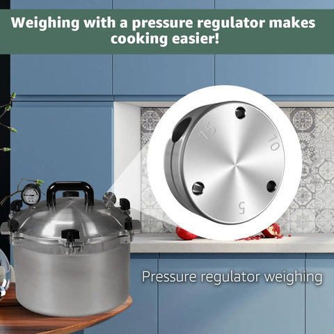 Replacement Pressure Regulator Weight For 1930 Series Pressure Cookers Canners 10.5 Qt To 41.5 Qt with close-up and cooker shown