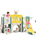 8 In 1 Toddler Climber And Slide Playset With Basketball Hoop For Indoor And Outdoor Fun featuring kids playing