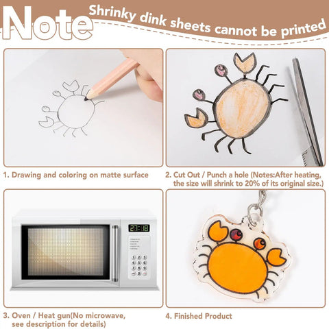30 Pack Shrink Plastic Sheets For Crafts 7.9 By 5.7 Inches Ideal For DIY Jewelry Charms And Kids Craft Projects, crab drawing to finished keychain