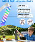 USB Powered Fly Fans For Tables With LED Light, soft holographic blades, safe for kids, outdoor dining setup