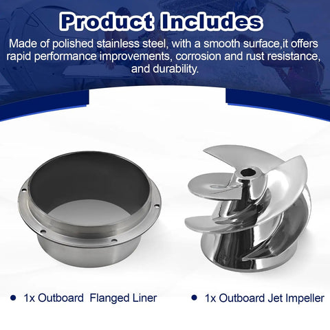 6 1/8 Inch Outboard Jet Impeller No 1737 Three Blade Polished Stainless Steel Kit with flanged liner