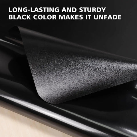 Close-up view of black waterproof vinyl floor mat area rug protector for under dining table, large 3 by 5 foot play mat.