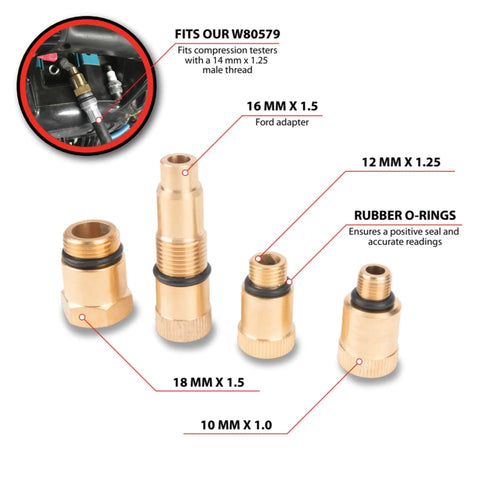 All In One Compression Tester Spark Plug Adapter Set With Ten Adapters For Gas Engines From Snowmobiles To Lawn Equipment For DIYers And Pros Alike Pro Grade Tool Kit