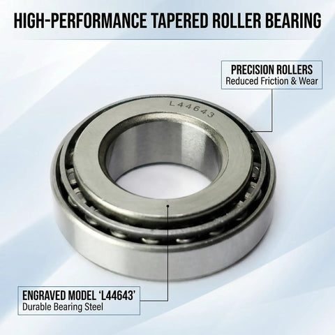 Beefy Heavy Duty Tapered Roller Bearing Cone And Cup Set With Chrome Steel, L44643 model, auto and industrial use, 1.0000 Bore x 1.9800 OD