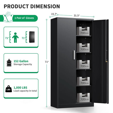 Heavy Duty Metal Storage Cabinet With Locking Doors 71 Inch Tall Steel Locker Organizer Featuring Adjustable Shelves For Garage Shop Or Office Durable As Nails And Straight Bulletproof Build