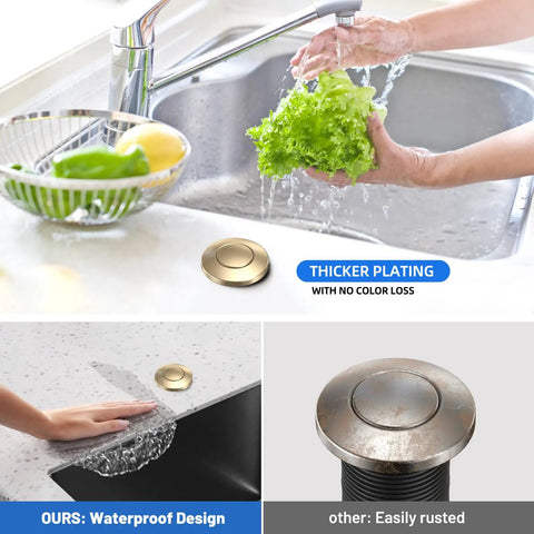 Dual Outlet Garbage Disposal Air Switch Kit Sink Top On Off Button UL Listed Champagne Bronze with thicker plating design