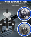 Beefy Battery Terminal And Wiper Arm Puller Kit 6-28 Mm Pro Grade Heavy Duty Bearing Remover Tool displayed with applications