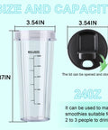 Image showing dimensions of 20 Oz Blender Replacement Cups For Personal Nutri-Blender Plus BN301 BN300, lid open and closed