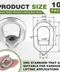 10 Pack 5/8-11 Heavy Duty Lifting Eye Nuts Hot Dip Galvanized Drop Forged Steel UNC Thread Rigging Hardware dimensions and hand holding