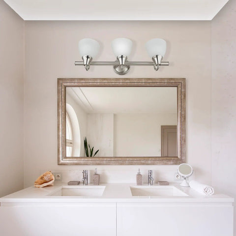 All In One Bathroom Vanity Set With Three Light Fixture, Towel Bar, Toilet Paper Holder, Towel Ring And Robe Hook, Brushed Steel Finish