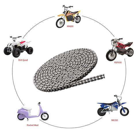 KAMIER 25H roller chain, 10 ft, 480 links, silver steel, for dirt bikes and mini bikes.