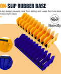Two Pack Must Have Pliers Organizer Rack With Ten Slot Holder Extendable Drawer Storage Accessory With Non Slip Rubber Base Fits Three Inch Tools Pliers Screwdrivers Wrenches For Garage Or Workshop Blue Yellow