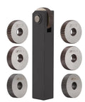 Replacement Linear Knurl Tool Kit With Interchangeable Wheels In 0.5mm, 1.5mm And 2mm For Straight Knurling, pictured with 6 wheels