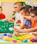Children crafting with 36 Piece Craft Hole Punch Shapes With Colorful Sticker Paper For Scrapbooking, including tree and star shapes.