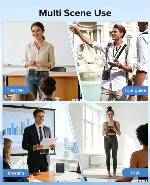 Dope Voice Amplifier For Teachers With Dual Magnetic Wireless Lavalier Microphones And Noise Reduction Bluetooth Portable Rechargeable Speaker For Classroom Meetings Yoga Speeches Black in use by teachers, tour guides, and yoga instructors.