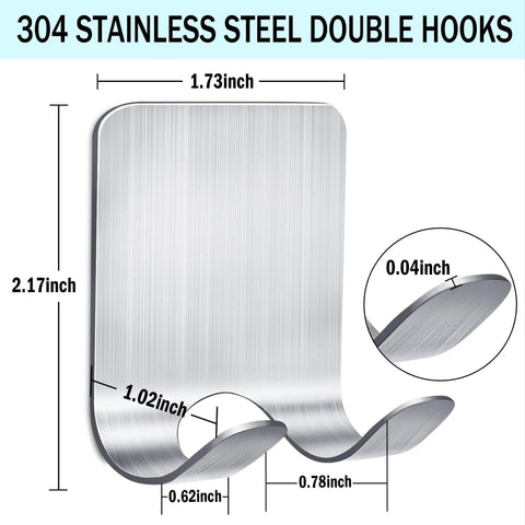 Stainless Steel Razor Holder Set, 2 Pack Self Adhesive Shower Hooks, Waterproof Shaver Hanger dimensions diagram