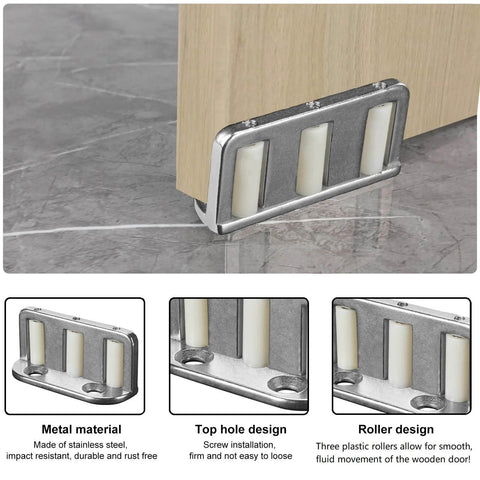 Two Pack Sliding Barn Door Floor Guide With Adjustable Rollers Wall Mount System Flush Bottom Sliding Gate Hardware installed