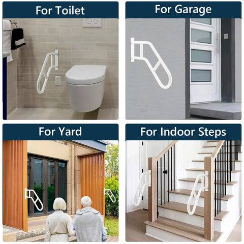 Heavy Duty Solid As A Nail U Shape Hand Rails For Outdoor Steps And Elderly Safety Rated Up To Eight Hundred Pounds wall mount grab bar in various locations.