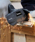 Cordless 3 Inch G12 Series Cut Off Tool Kit 20,000 RPM Interchangeable Blades And Safety Guard in use, cutting metal