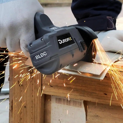 Cordless 3 Inch G12 Series Cut Off Tool Kit 20,000 RPM Interchangeable Blades And Safety Guard in use, cutting metal