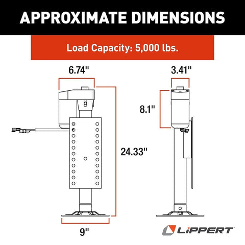 Ground Control 3.0 Automatic 5th Wheel RV Leveling System Rear Hall Effect Jack Right Leg Replacement 5000 lb dimensions