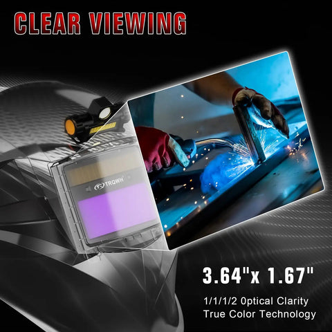Auto Darkening Welding Helmet With True Color View And Light Lens Top Optical Clarity 1 1 1 2 Wide Field Of View Shown