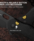 Roach XL Pocket Knife 3 Point 5 Inch 14C28N Drop Point Blade Beefy Size EDC with button liner lock detail