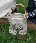 Compact Mini Tool Bucket With Leather Bottom And Reinforced Rope Handle For Small Jobs All Purpose Utility Pouch in grass