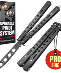 Black Stainless Steel Balisong Trainer With Safe Unsharpened Blade And Sure Spring Latch Fully Dull Practice Knife For Flipping