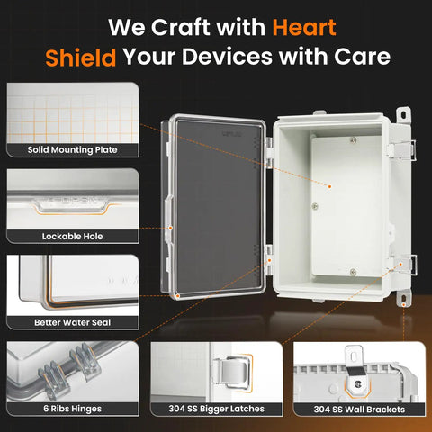 Heavy Duty IP66 Waterproof Junction Box With Clear Hinged Window Pc Abs Shell Built Like A Tank Outdoor Electrical Enclosure For Router Shop And Tough Projects showing detailed features and components.