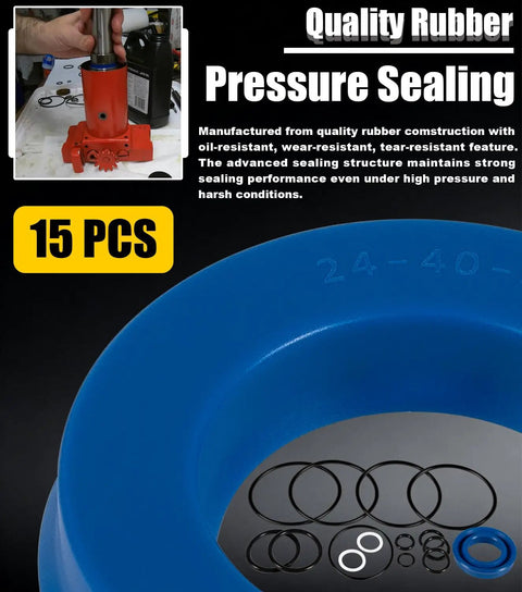Floor Jack Seal Replacement Kit With O Ring For 3 Ton And 3 And A Half Ton Hydraulic Jacks Compatible With Sears Craftsman MVP And G 493LWM displayed with blue seal and O-rings