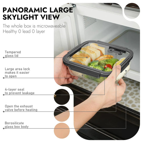 10-Pack Glass Food Storage Containers With Tempered Lids For Meal Prep And Leftovers in use, showing airtight seal and clear view