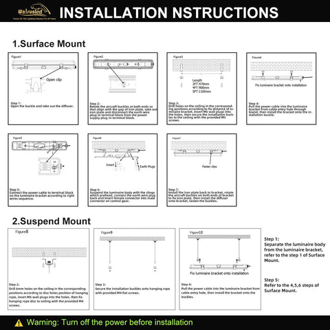 Installation instructions for 4Ft Led Vapor Tight Emergency Light With Battery Backup Tri Level Microwave Motion Sensor Dimmable Shop Light IP65 Waterproof.
