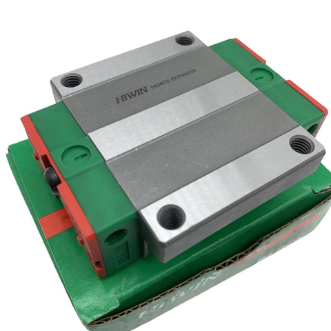 Quad Load Linear Guide Kit HGH20CA HGH20HA HGW20CC HGW20HC HGR20 Rails showing green and red carriage on packaging