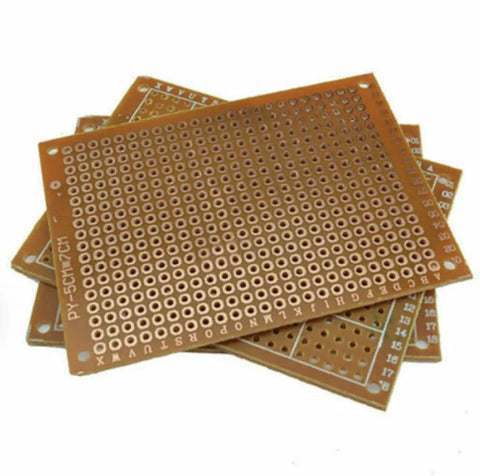 Stack of Universal Paper Copper PCB Board Set 5x7cm For DIY Prototyping Matrix Style Circuit Grids, suitable for Arduino and Raspberry Pi.