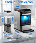 Countertop Nugget Ice Maker Makes Forty Eight Pounds Per Day With Instant Freeze Speed And Zero Stress Cleaning with dimensions.