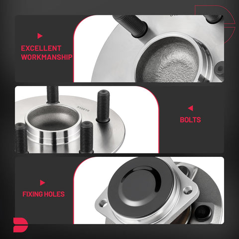 Close-up view of Two Pack Rear Wheel Bearing And Hub Assembly For Toyota Celica 2000 2005, Corolla 2003 2008, Matrix 2003 2008 And Pontiac Vibe 2003 2008 With Five Lug Front Wheel Drive Non ABS, showing bolts and fixing holes.