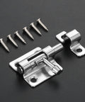 Silver Metal Barrel Bolt Door Latch Set 2 Pack With Screws For Doors Gates And Pet Doors on black background