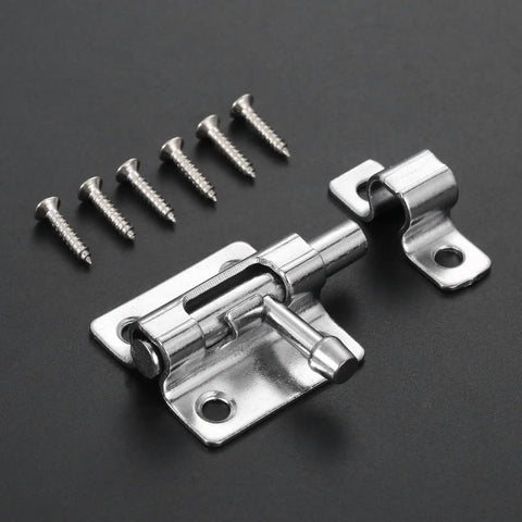 Silver Metal Barrel Bolt Door Latch Set 2 Pack With Screws For Doors Gates And Pet Doors on black background