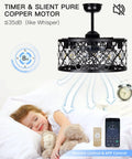 Farmhouse Ceiling Fan With Lights 20 Inch Caged Design Reversible Motor Remote Control Low Profile for Bedroom