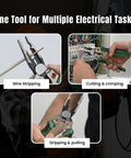 8 In 1 Wire Stripper And Do It All Multi Tool Pliers With Built In Voltage Tester Cutter And Crimp Tool in use for electrical tasks
