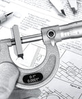 Pro Grade Outside Micrometer Set With Four 0-1 Inch, 1-2 Inch, 2-3 Inch, 3-4 Inch Ranges, 0.0001 Inch Graduation, Alloy Precision Machinist Tools In Durable Case Gray shown measuring blueprint