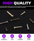 Top Tier 1600 Piece Mini Wood Screw And Nailing Assortment Kit With Premium Gold Silver Bronze Coatings In 6Mm 8Mm And 10Mm Lengths - assorted screws on a black background.