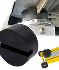 Heavy Duty Rubber Jack Pad With Anti Slip Rail Adapter Universal Car Lift Support Block visible in close-up view, installed under a vehicle.